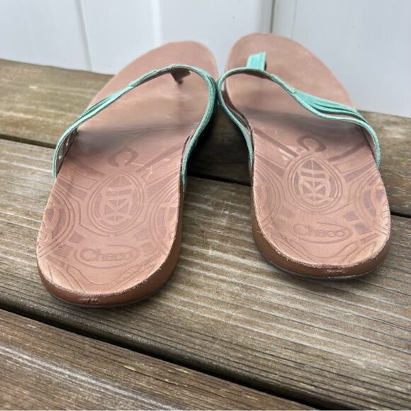 Chaco Sansa Turquoise Leather Thong Sandals Size 11 - Picture 3 of 6